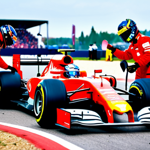 Home 25 Pit Stop Strategy**
"A Formula 1 race team in a flurry of controlled activity during a pit stop, changing tires on a brightly colored F1 car. Fully clothed mechanics wearing helmets and fire suits work with precision. Background includes a blurred racetrack and cheering fans. Safe for work, appropriate content, professional motorsport photography, perfect anatomy, correct proportions, natural pose, professional, modest, family-friendly."
**