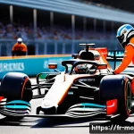 Home 16 F1 속도 제한 규정 - A high-tech Formula 1 pit lane scene during a race, showing multiple mechanics and engineers in bran...