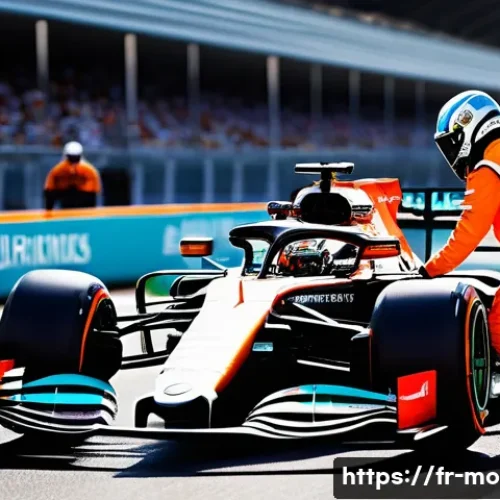 Home 28 F1 속도 제한 규정 - A high-tech Formula 1 pit lane scene during a race, showing multiple mechanics and engineers in bran...