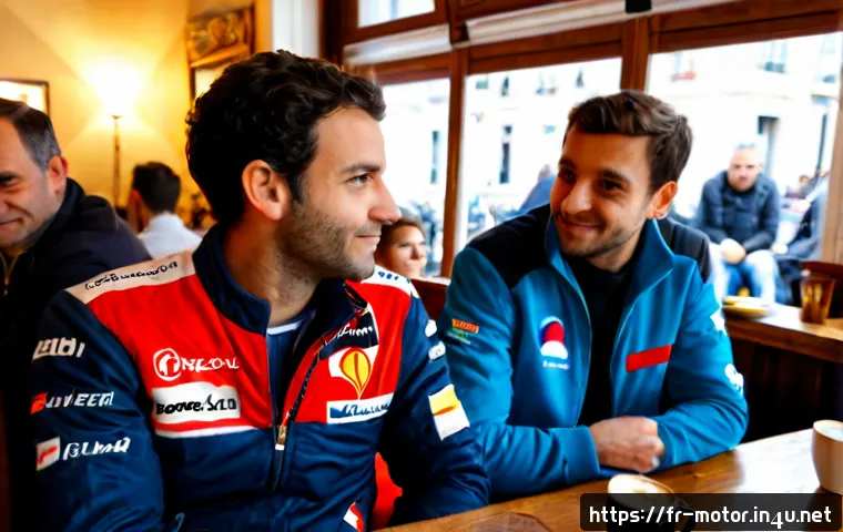 Home 17 F1 팬클럽 활동 - Photorealistic French Formula 1 fan club gathering in a cozy Parisian café, diverse adult friends we...