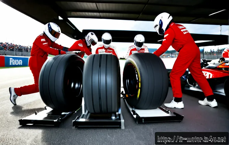 F1 핏스탑 기술 - Photorealistic Formula-style racing pit stop in a modern French motorsport circuit pit lane, eight h...